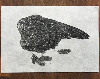 Single Pigeon Wing Linocut Print / Linoprint / Relief Print / Handmade