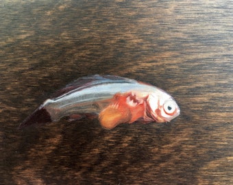 Baby perch oil painting on wood panel / Small Painting