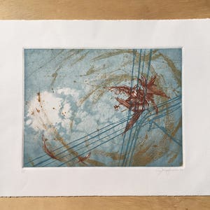 Bird on Wire Intaglio Print / 3 Color Etching