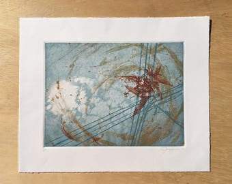 Bird on Wire Intaglio Print / 3 Color Etching