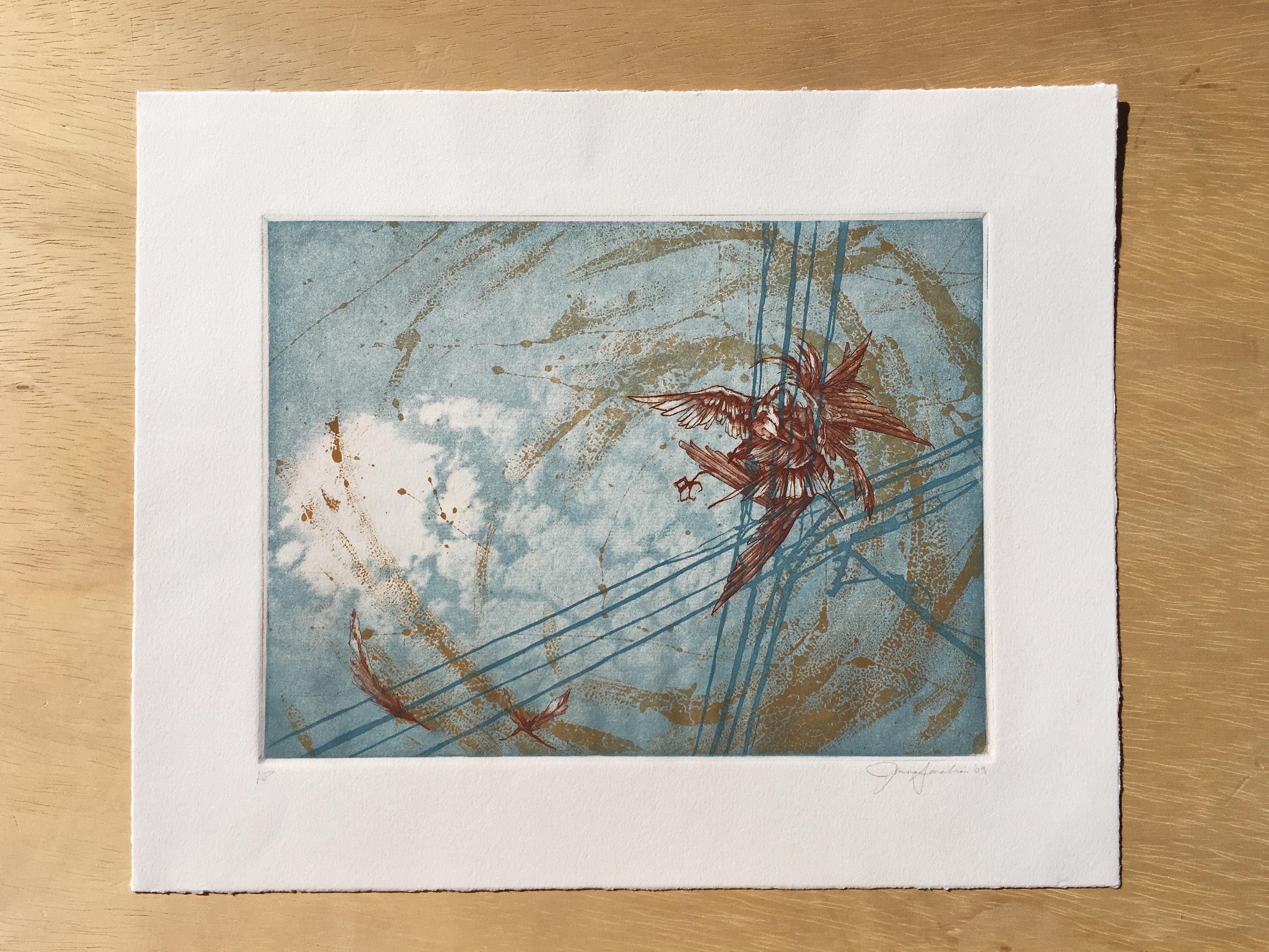 Bird on Wire Intaglio Print / 3 Color Etching - Etsy