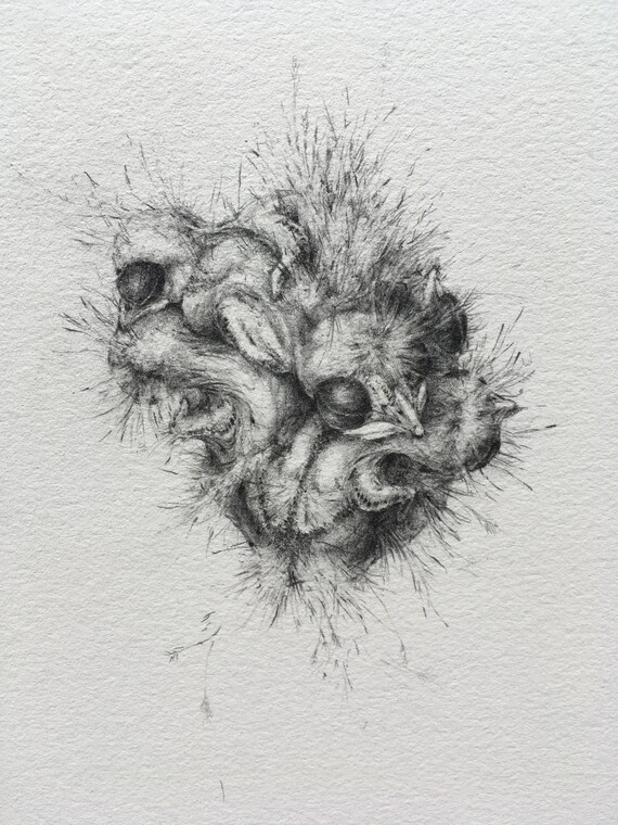 Bird Blob 1 / Graphite Drawing / Tiny Art | Etsy