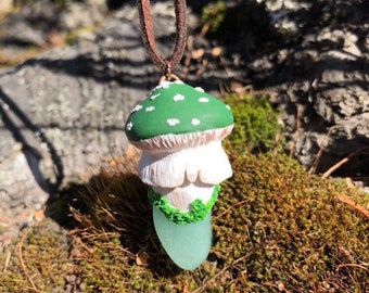 Clear Quartz Jewelry Purple Amanita Mushroom Polymer Clay Pendant With Clear Quartz Crystal Mushroom Pendant Necklace Festival Necklace