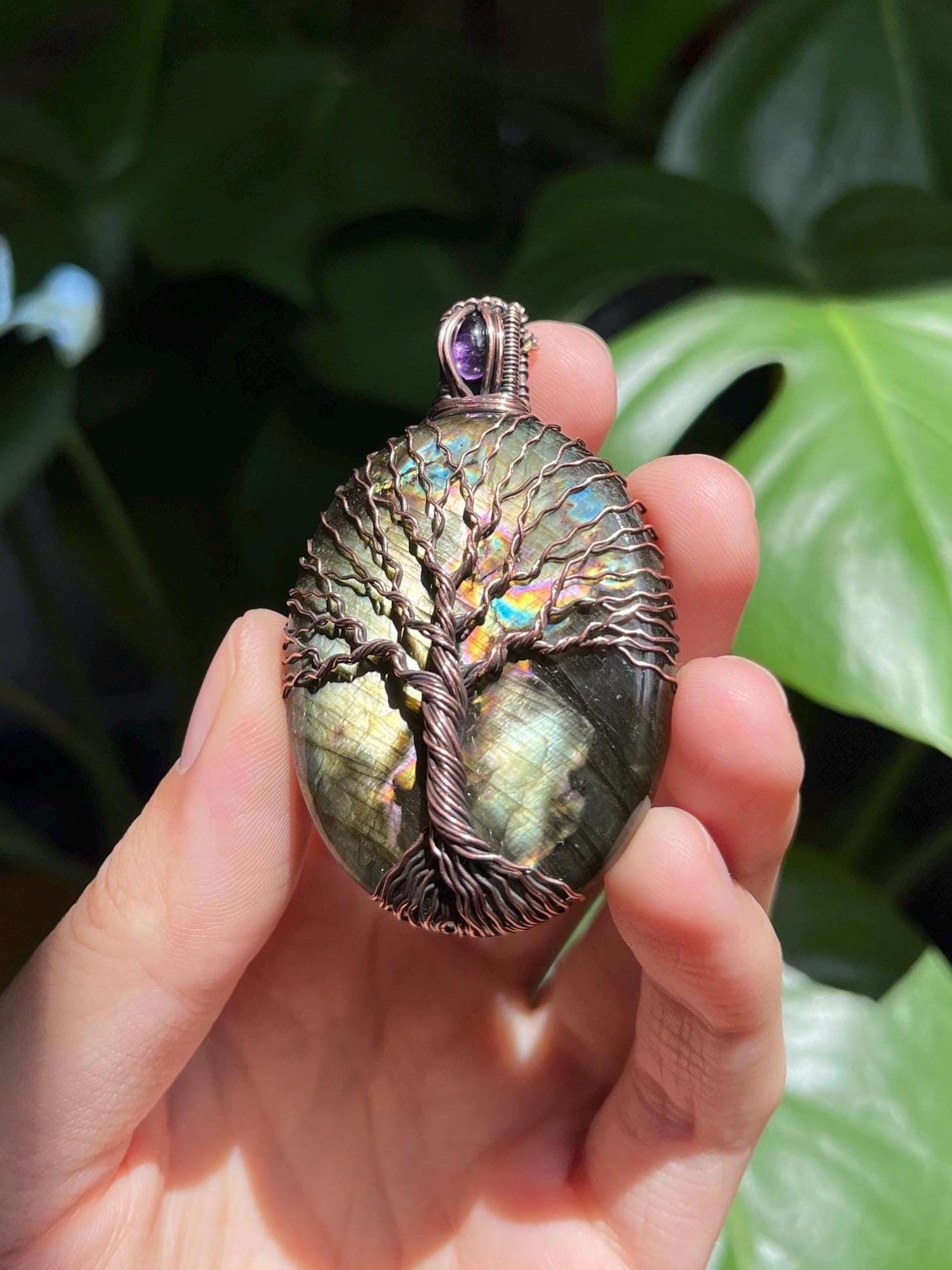Labradorite Tree of Life, Copper Wire Wrapped Jewelry, Amethyst - Main Image