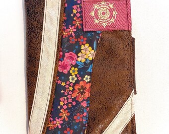 Portefeuille simili cuir et coton fleuri rose bleu