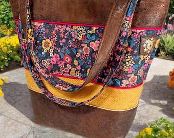 Sac à main simili cuir coton fleuri bohème