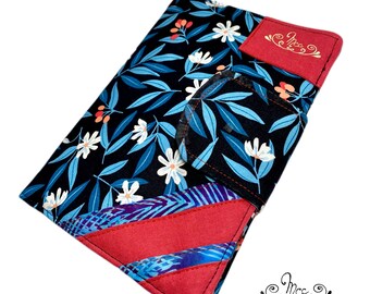 Portefeuille bleu marine fleurs orange