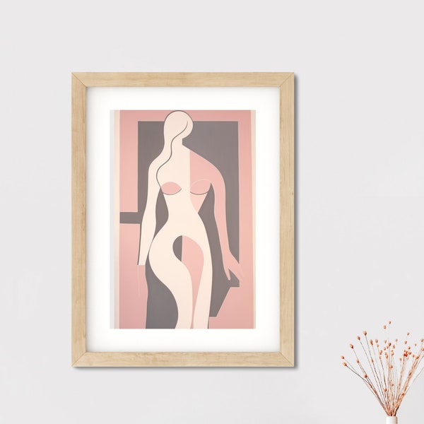 Pink Neutral Colored Framed Art Woman Body Abstract Art Print Wall Art Feminine Decor Art Female Form Line Art Matisse Inspired Painting