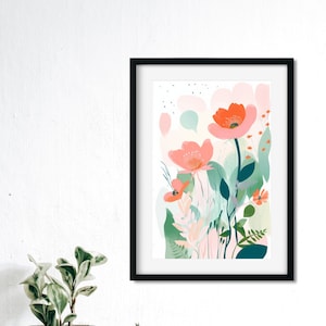 Peinture aquarelle, impression bohème, décoration de chambre d'enfant, jardin fleuri Matisse, cadre floral pastel rose poudré, cadre mural de la galerie, impression botanique