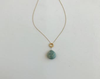 Modern minimal large blue aquamarine stone pendant gold filled necklace