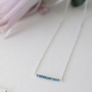 RARE Blue Diamond Bar Sterling Silver Necklace | Minimal Modern Jewelry