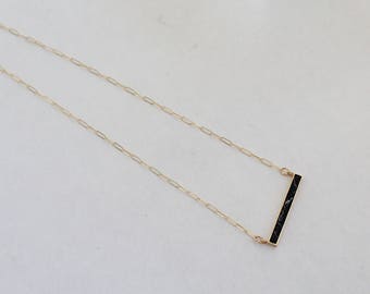 Dainty Minimal Gold Black Agate Bar necklace