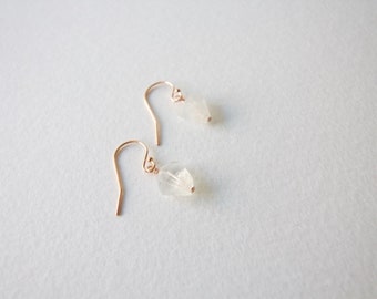 Minimal Modern Rainbow Moonstone Rose Gold Filled Earrings