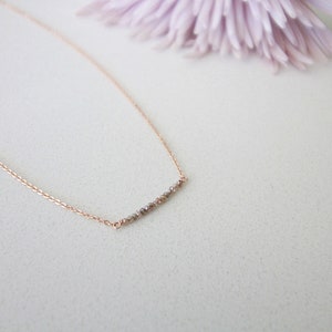 Natural Raw Minimal Champagne Diamond Bar Rose Gold Filled Necklace