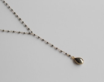 Modern Delicate Boho Layering Metallic Pyrite Gold Y Necklace