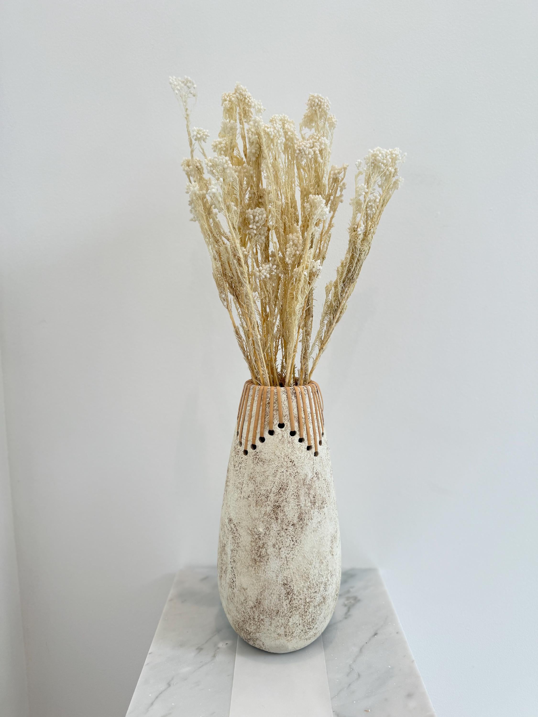 ボヘミアン風ラタンセラミック花瓶 お部屋のアクセントに ドライ