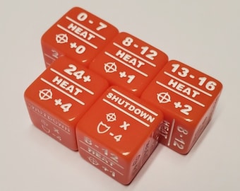5x Heat Dice for Battletech to Track Attack Modifier and Shutdown Stats