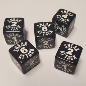 Sneak Attack d6 Dice Compatible with Dungeons and Dragons Rogue (5 Pack)