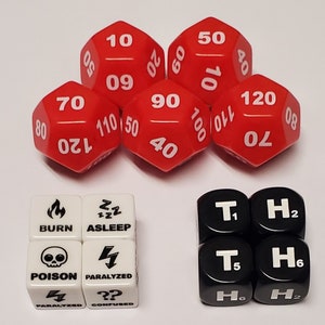Ultimatives Pokemon Sammelkartenspiel Würfel Set 2 / Schadenszähler 10-120, Special Condition Counters und New Black Heads & Tails Dice
