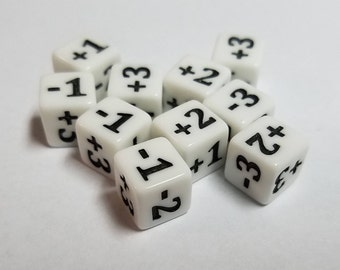 10x White Minimalist Stats Modifier Dice for Games Like Magic: The Gathering, Eldritch Horror & Smash Up