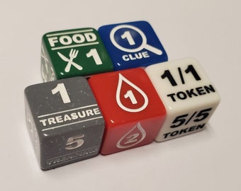 Essential Token Dice Set Compatible with Magic: The Gathering (Treasure, Clue, Food, Blood & Creature Token Dice)