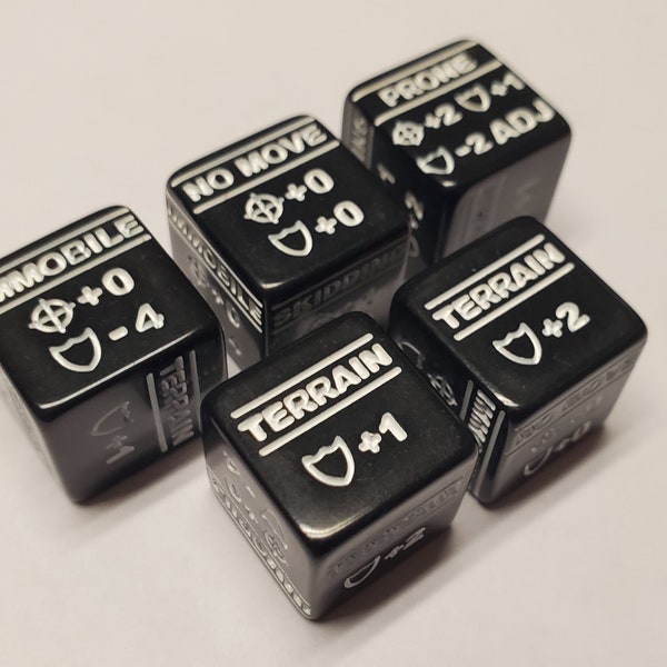 5x Battletech Stats and Special Movement Modifier Dice for Terrain +1, Terrain +2, No Move, Prone, Immobile & Skidding