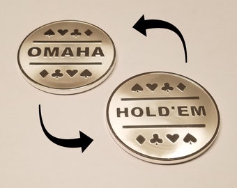 1x Omaha & Texas Hold'em Silver Plated Metal Dealer Button / Great for Round by Round and Dealer's Choice