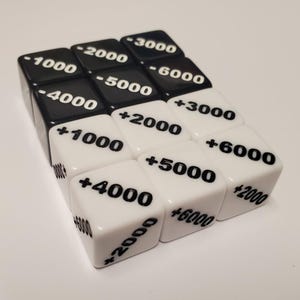 Positiv +1000 bis +6000 und Negativ -1000 bis -6000 Counter Dice Kompatibel mit One Piece TKG (12 Dice, 6 von jedem)