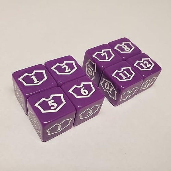 8x Purple Planeswalker 1-6 & 7-12 Loyalty Dice Compatible with Magic: The Gathering/CCG MTG