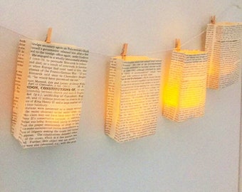 Rustic Wedding Decor, Book Candle Wedding Lanterns, Paper Lanterns,, Paper Garland, Book Garland, Book Luminary, Paper Luminary