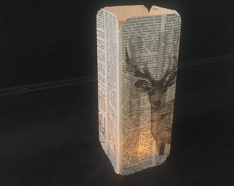 Paper Lantern, Wedding Lantern, Christmas Decor, Book Themed Gifts, Luminary, Book Candle, Book Lantern, Deer Lanterns Christmas Centrepiece