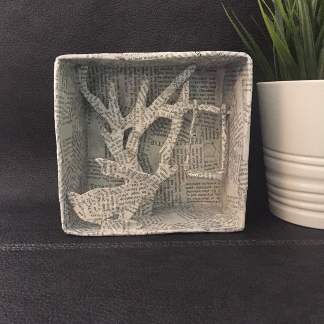 Book Art Sculpture, Hare Book Page Paper Mache Dioramas Sculpture, Book