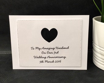 Personalised 3rd Anniversary Card, Leather Anniversary Card, 3rd Wedding Anniversary Card, Personalised Card, Leather Anniversary, Cut Out