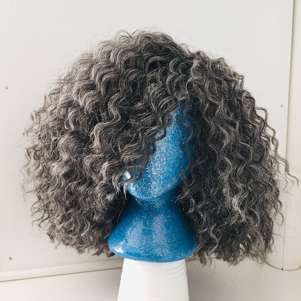 Grey wig, gray synthetic wig, big custom wigs, wigs for women, handmade wig, grey synthetic wig, curly wig, curly grey wig, alopecia wig