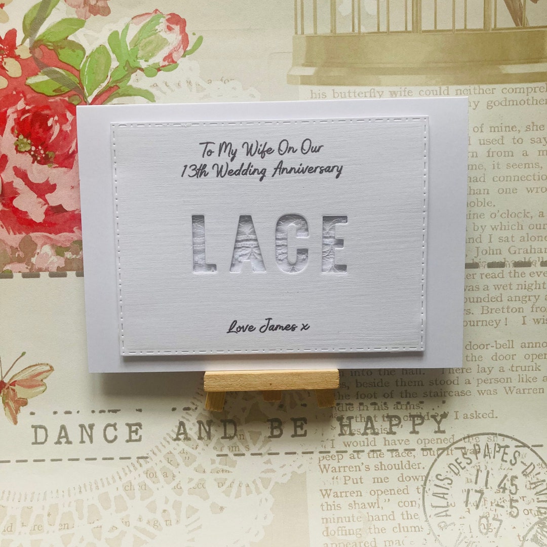 Personalised Lace Wedding Anniversary Gift, 13th Anniversary Card, Lace ...