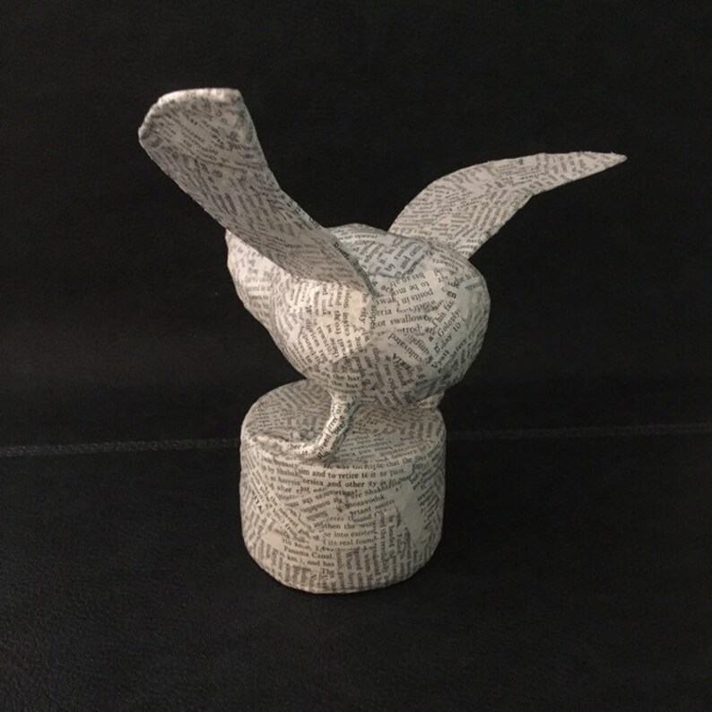 Book Page Paper Mache Bird Sculpture Wings Bird Art Paper Etsy