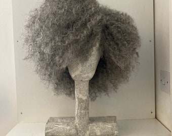 Grey wig, gray synthetic afro wig, big wigs, wigs for women, creativity designer, handmade, fluffy wig, curly grey custom wig, alopecia wig