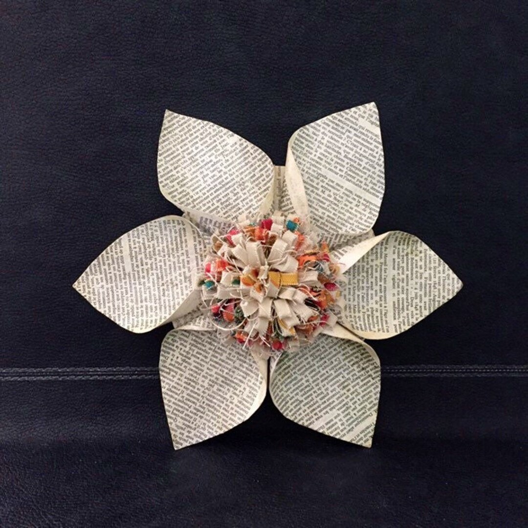 Book Art Sculpture, Book Page Paper Mache Forever Flower, 3D Paper