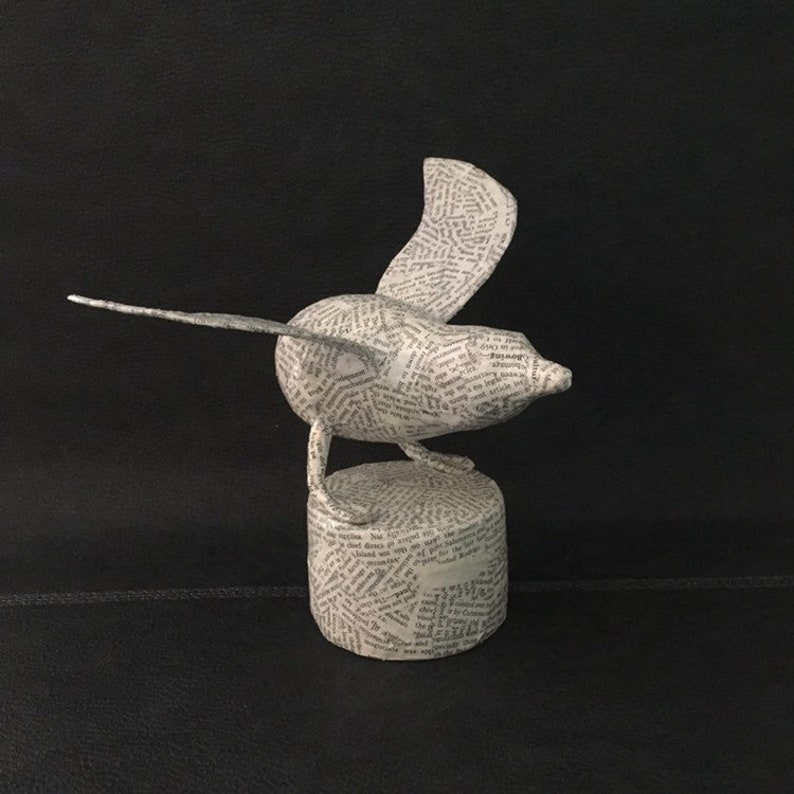 Book Page Paper Mache Bird Sculpture Wings Bird Art Paper Etsy
