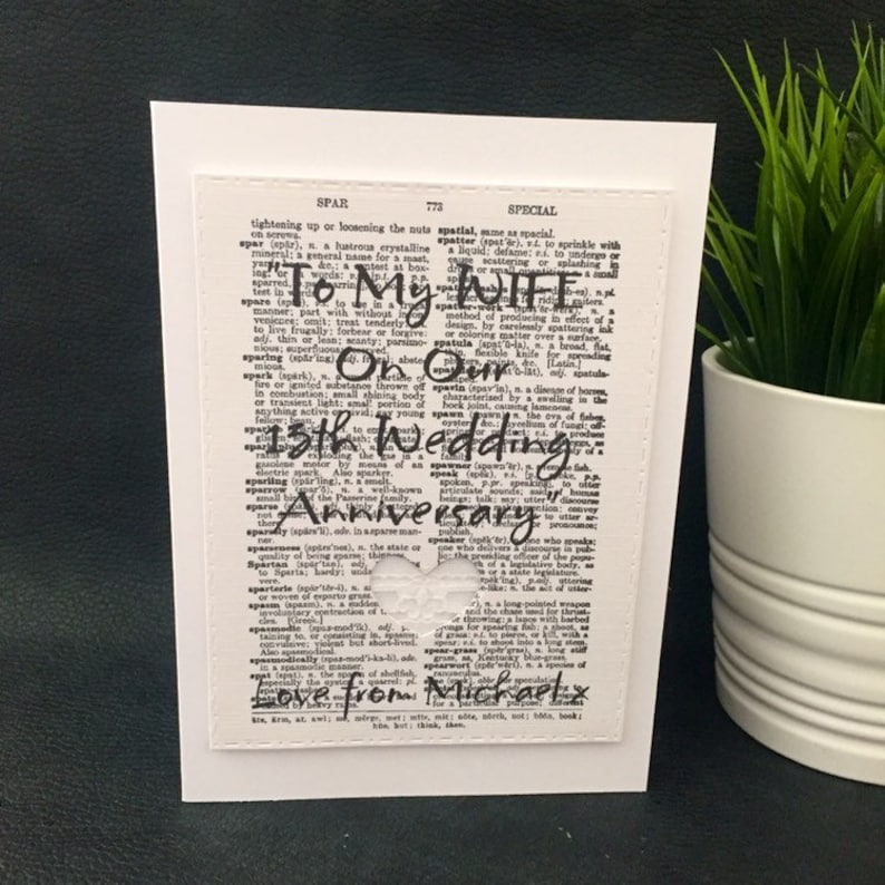 Personalised Lace Wedding Anniversary Gift Lace Card 13th Etsy UK