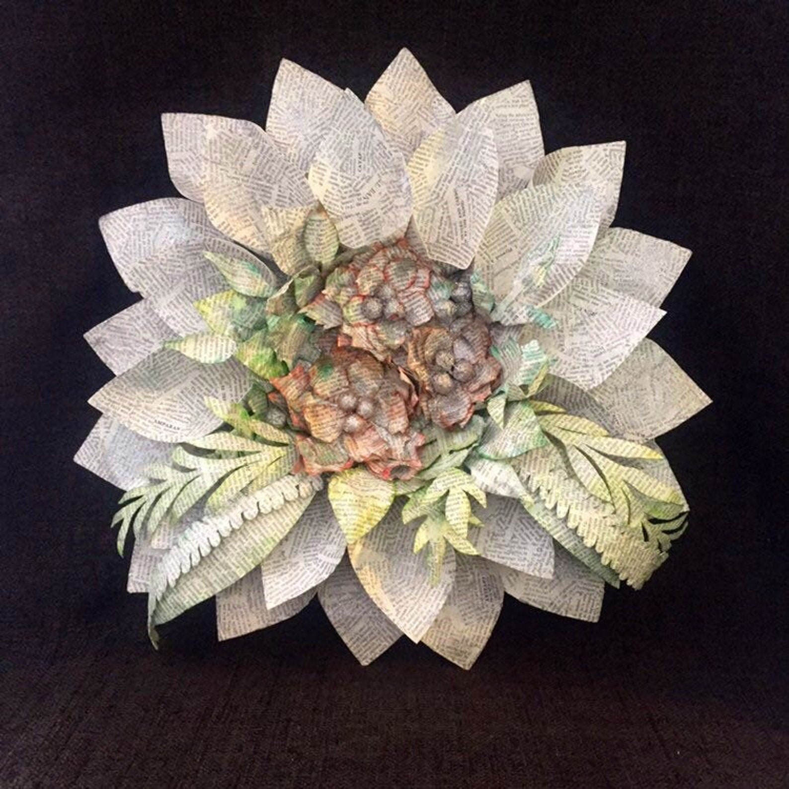 Paper Flowers Book Art Sculpture Paper Decor Dahlia Paper Etsy