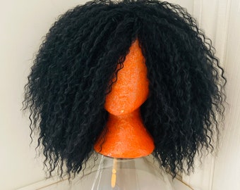 Black synthetic wig, big wigs, wigs for women, black wig, handmade wig, curly wig, curly custom wig, alopecia wig, black owned