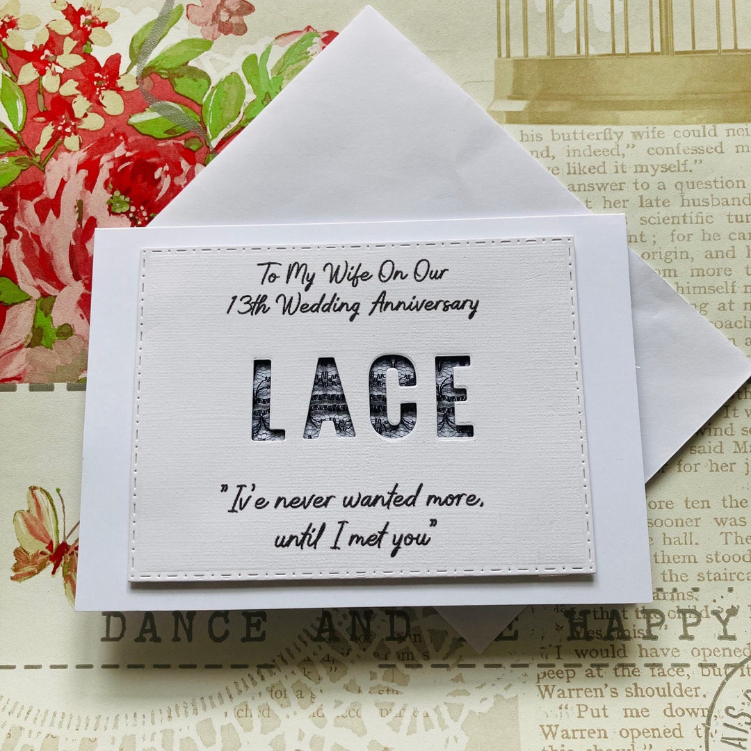 Lace 13th Wedding Anniversary Card for Her for Him, 13 Years Wedding