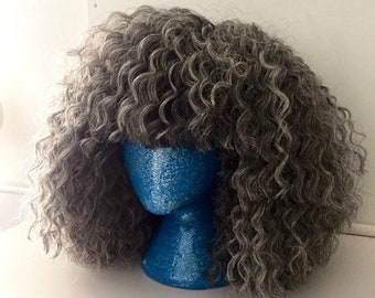 Grey wig, gray synthetic wig, big custom wigs, wigs for women, handmade wig, grey synthetic wig, curly wig, curly grey wig, alopecia wig