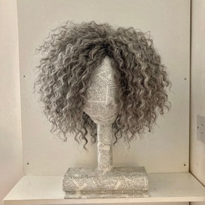 Grey wig, gray synthetic handmade wig, creativity designer, big wigs, wigs for women, curly wig, curly grey custom wig, alopecia wig