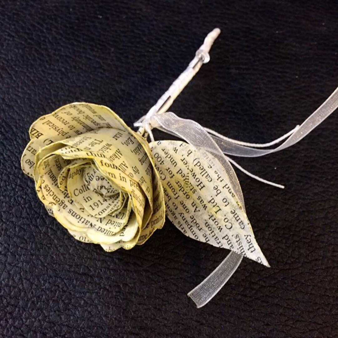 Book Boutonniere, Book Page Paper Mache Flower, Paper Wedding