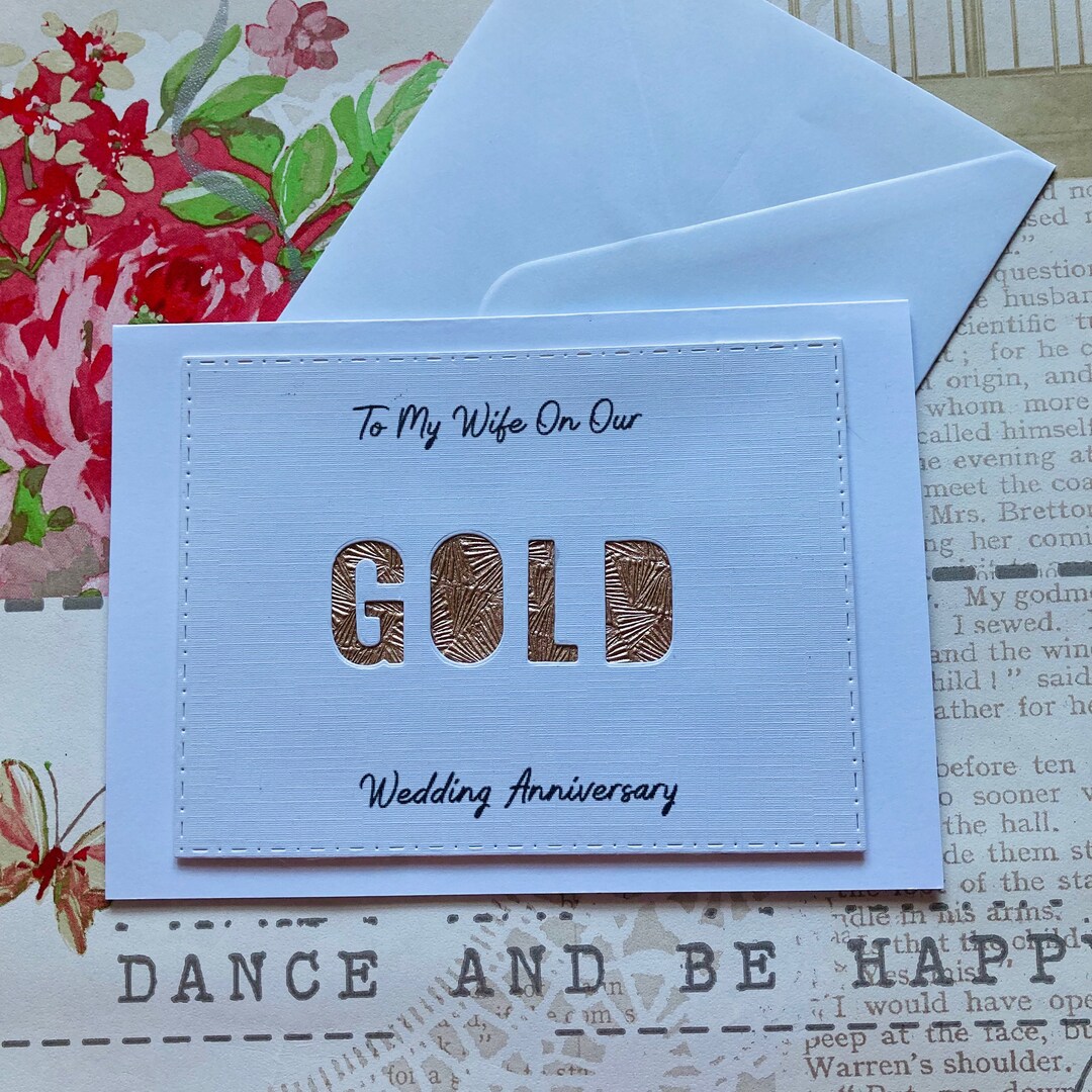 Personalised Golden Wedding Anniversary Card, Gold Personalised 50th