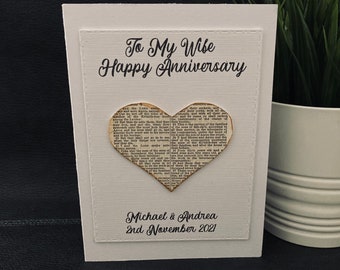 Personalised Wedding Anniversary Heart Card For Wife For Husband, Bible Anniversary Card To My Wife Husband, Paper Anniversary Card, 3D