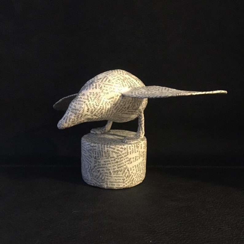 Book Page Paper Mache Bird Sculpture Wings Bird Art Paper Etsy