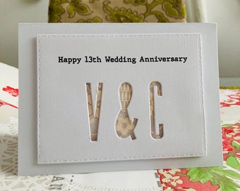 Personalised Lace 13th Wedding Anniversary Gift For Wife, Initials Card, Husband, 13th Anniversary Card, Lace Card, 3D Anniversary Card